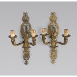 A PAIR OF BRONZE APPLIQES, EARLY 20TH CENTURY of Empire line with cornucopia hands and uppercut