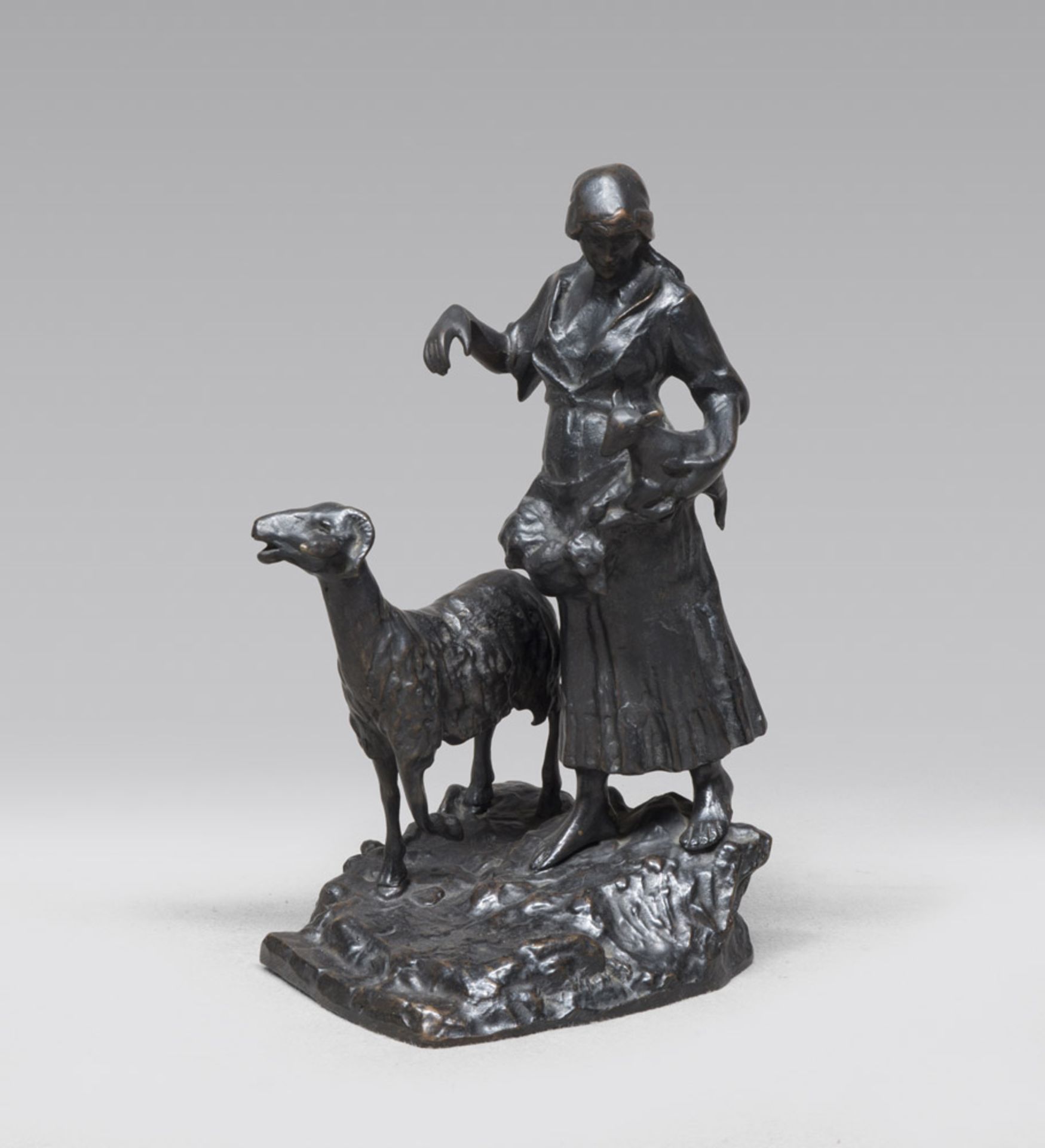 ITALIAN SCULPTOR, 19TH CENTURY Shepherdess with herd Lost wax casting bronze cm. 43 x 21 x 27 Not