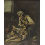 SPANISH PAINTER, 19TH CENTURY Inside with old woman that delouses a child, from Murillo Oil on