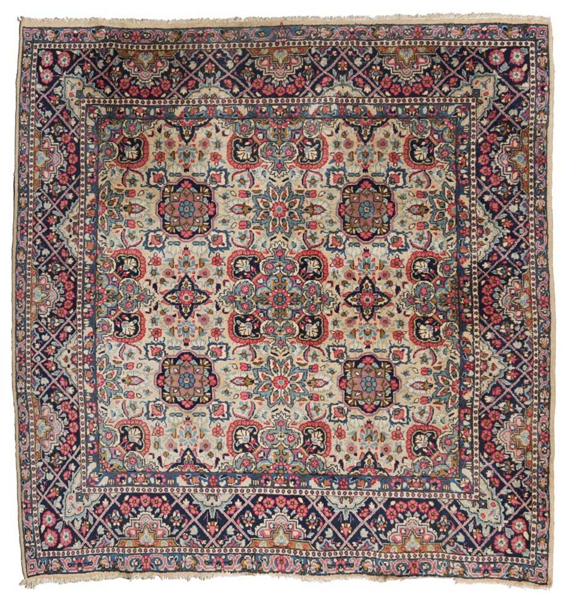 KIRMAN CARPET, HALF 20TH CENTURY with design of roses, herati and flowers, in the center field on