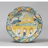 BIG MAJOLICA DISH, CALTAGIRONE LATE 19TH CENTURY polychrome, with a delightful natural decor with