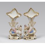 A PAIR OF SMALLPORCELAIN VASES, PROBABLY FRANCE 19TH CENTURY of white enamel, polychromy and gold,