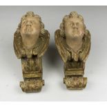 A PAIR OF FRIEZES IN LACQUERED AND GILDED WOOD, 17TH CENTURY carved to heads of cherubs. Measures