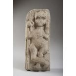 BASRELIEF IN STONE, UNCERTAIN EPOCH sculptured to grotesque figures. Size cm. 77 x 30 x 15.