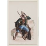 GERMAN ENGRAVER, 19TH CENTURY Calabrian Pastorello Calabrian brigand Two color engravings, cm. 14