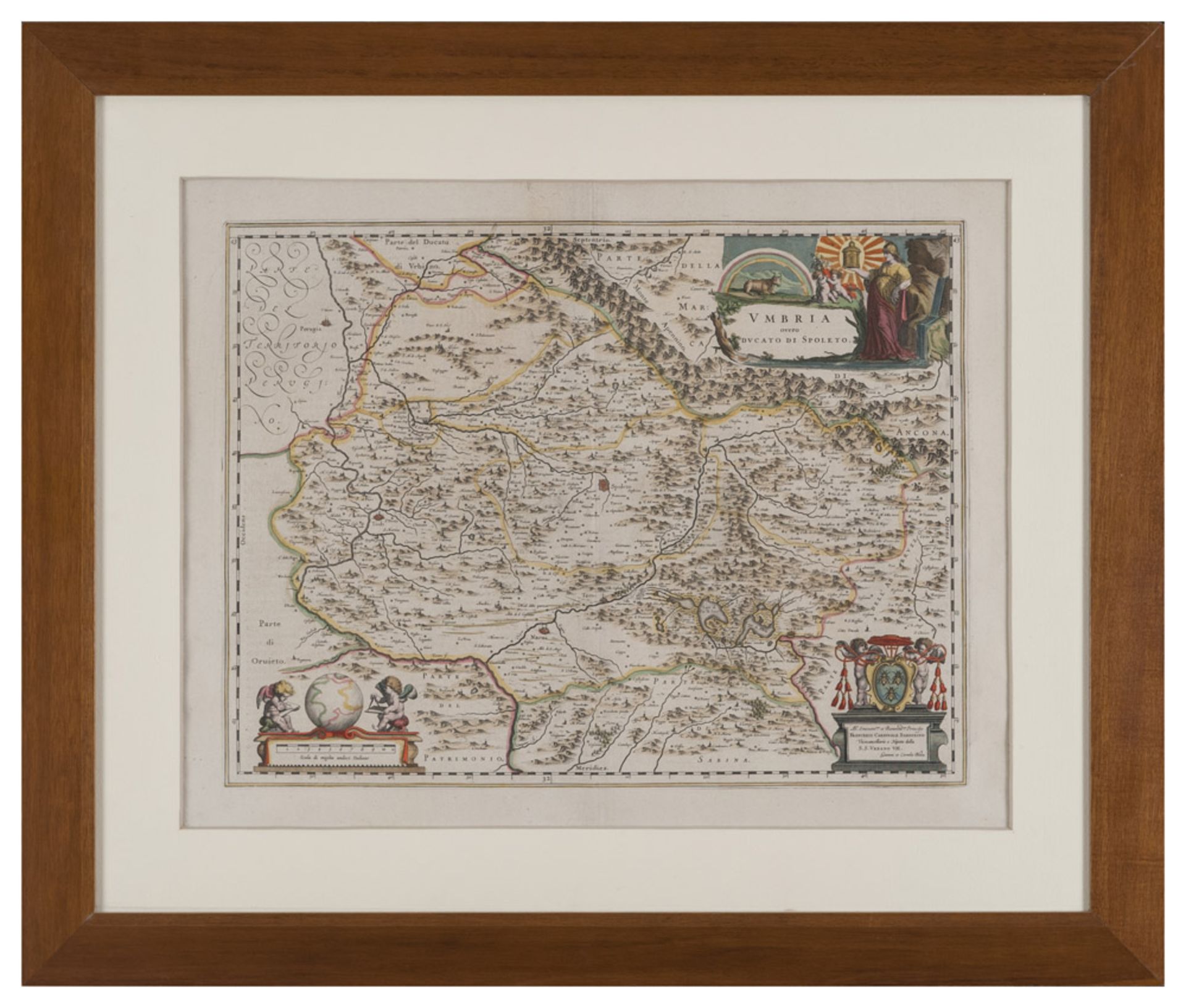 ENGRAVER XIX Umbria Color engraving, cm. 38 x 50 Dedica in cartiglio, bottom right Framed INCISORE