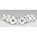 EIGHT PORCELAIN DISHES, PROBABLY FRANCE 19TH CENTURY of white enamel, cobalt and gold with floral
