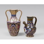 CERAMIC SPOUT AND VASE, ALBERTO RUBBOLI GUALDO TADINO FIRST HALF 20TH CENTURY with decorums in ochre