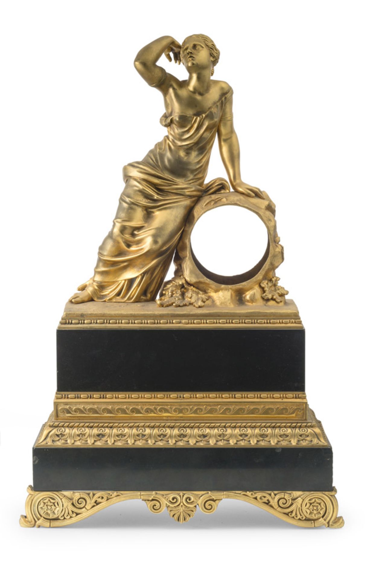 CASE OF TABLE CLOCK IN BRONZE AND BLACK MARBLE OF BELGIUM 19TH CENTURY with figure of allegorical
