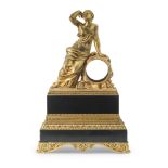 CASE OF TABLE CLOCK IN BRONZE AND BLACK MARBLE OF BELGIUM 19TH CENTURY with figure of allegorical