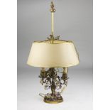 LAMP IN BRONZE AND PORCELAIN 19TH CENTURY with stem and arma of ramages with flowers and leaves.