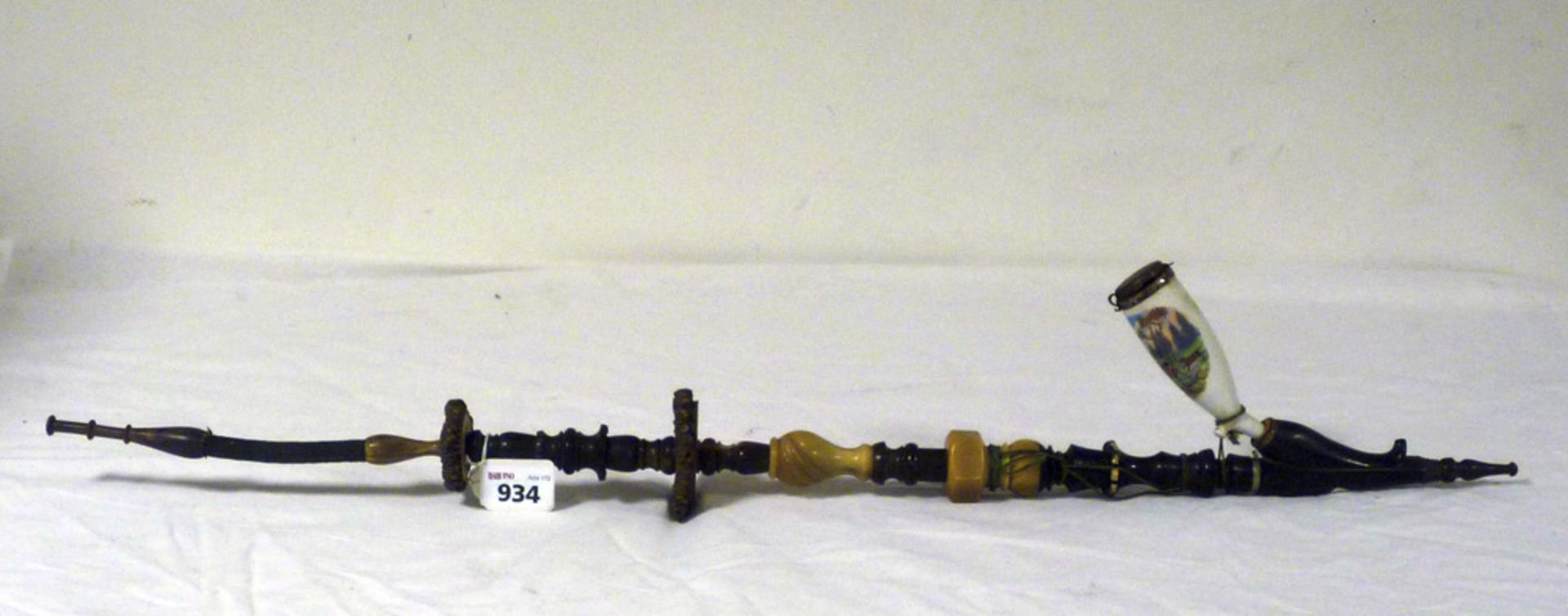 TIROLEAN PIPE, FIRST HALF OF 20TH CENTURY in wood, onyx and porcelain. Length cm. 79. PIPA TIROLESE,