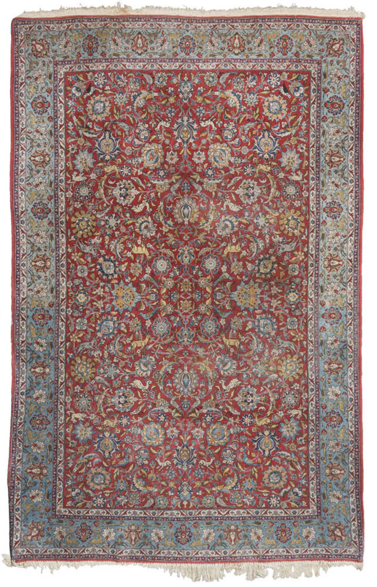 KASHAN CARPET, FIRST HALF 20TH CENTURY dense texture, with design shoots of flowers, rosettes,