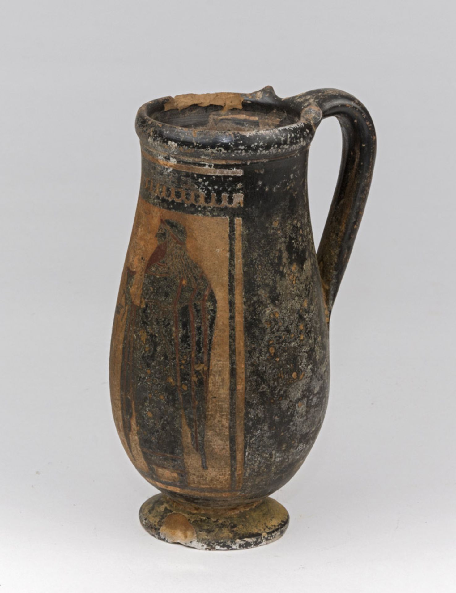 VASE MONOANSATO WITH BLACK FIGURES, 20TH CENTURY in orange clay and black varnish,. Measures cm.