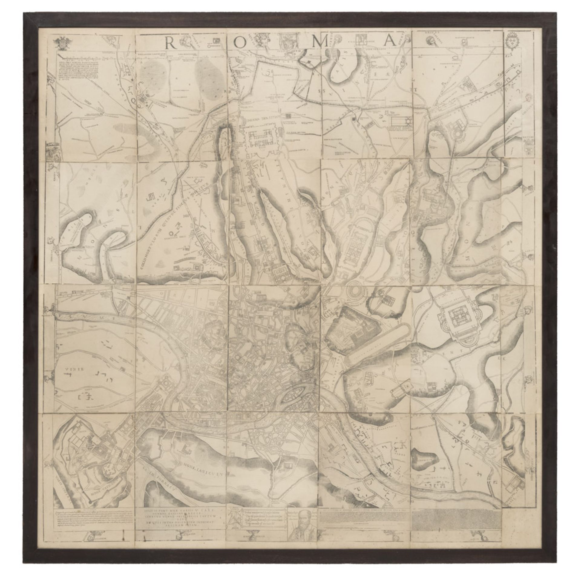 ENGRAVER LATE 19TH CENTURY. Map of Rome. Print, cm. 136 x 131. INCISORE FINE XIX SECOLO Pianta di