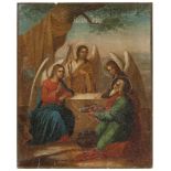 RUSSIAN PAINTER, 20TH CENTURY THE THREE ANGELS VISITING ABRAHAM Oil on panel, cm. 35.5 x 28.5