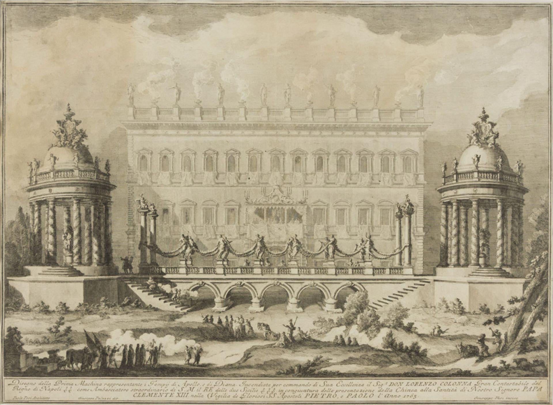 JOSEPH VASI (Corleone 1710 - Rome 1782) Construction of the temple of Apollo on the back of building