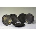 SIX DISHES IN PEWTER, 18TH ? 19TH CENTURY Marked under the base. Diameter cm. 21 ca. SEI PIATTI IN