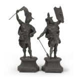 FRENCH SCULPTOR, LATE 19TH CENTURY SOLDIERS Couple of sculptures in antimony, cm. 52 x 22 x 20