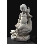 ITALIAN SCULPTOR, 19TH CENTURY Child with duck Sculpture in white marble, cm. 70 x 50 x 40