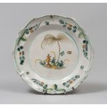 MAIOLICA DISH, PROBABLY DEL VECCHIO LATE 18TH CENTURY to white enamel, green and ochre, with decorum