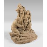 SICILIAN SCULPTOR, EARLY 20TH CENTURY Holy family with shepherd Group in earthenware, cm. 62 x 44