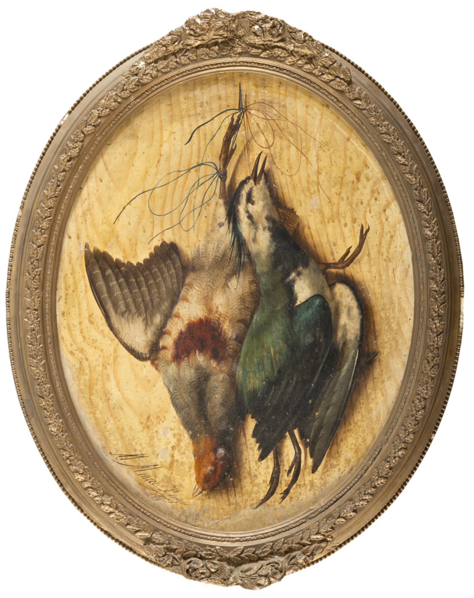 MICHELANGELO MEUCCI (Florence 1840 - 1905) Game Oval oil on panel, cm. 47 x 37 Signed and dated '
