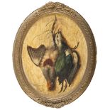 MICHELANGELO MEUCCI (Florence 1840 - 1905) Game Oval oil on panel, cm. 47 x 37 Signed and dated '