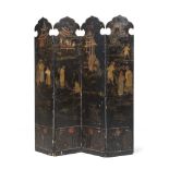 A CHINESE LAQUERED WOOD FOUR-WING SCREEN. 19TH CENTURY.