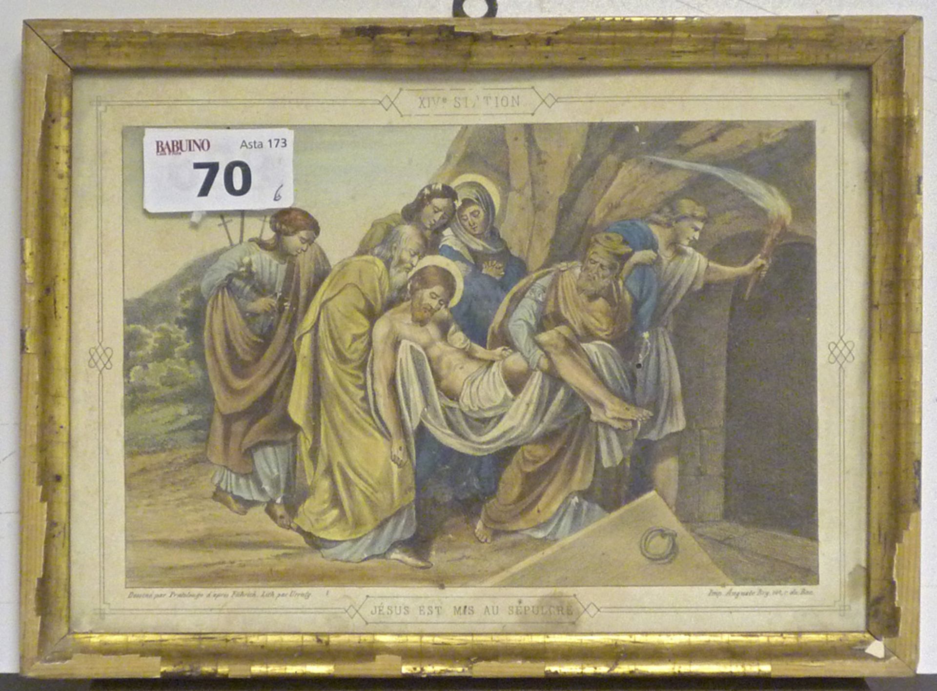 FRENCH ENGRAVER, 19TH CENTURY STATIONS OF THE CROSS Six color prints, cm. 15 x 21 Subtitled Framed