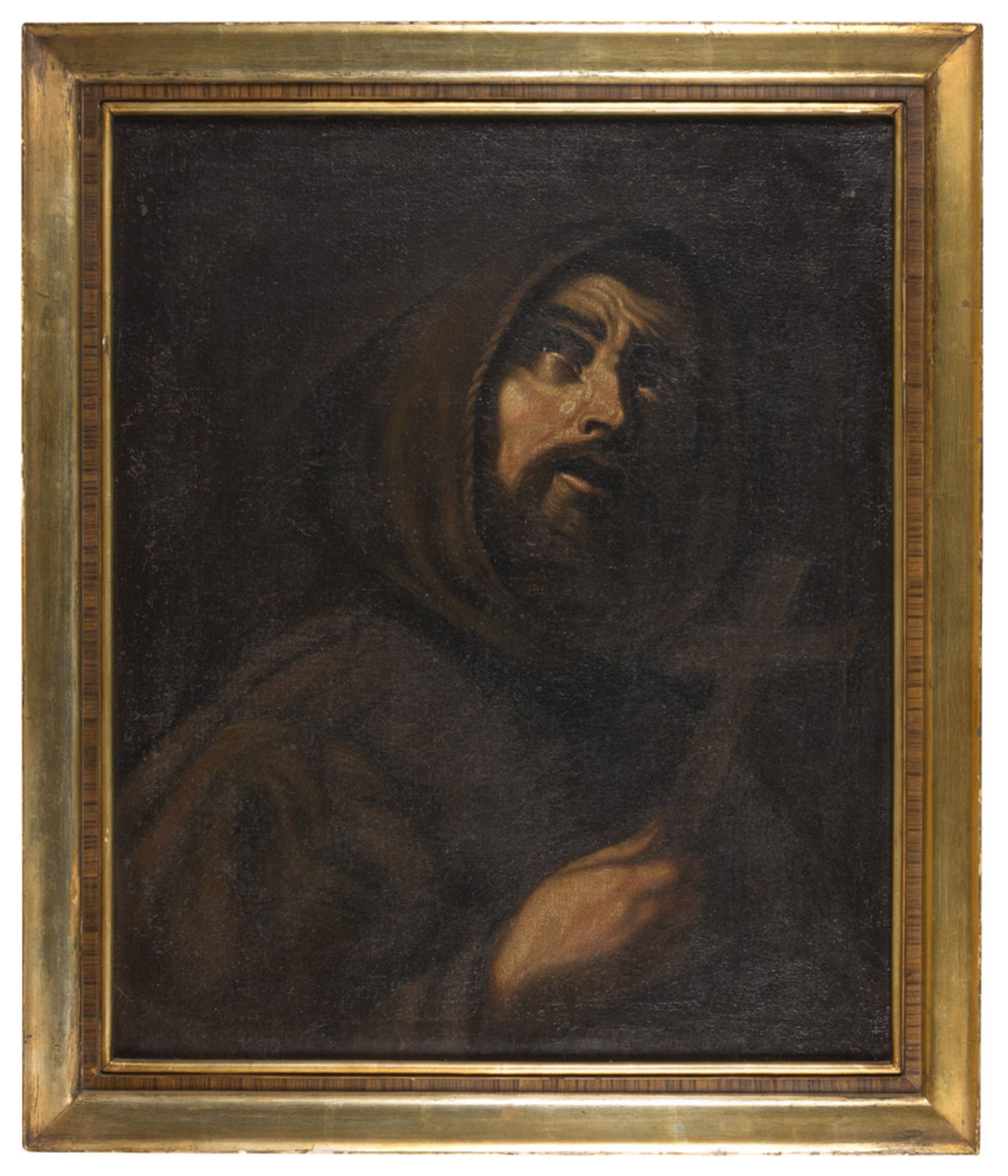 FOLLOWER OF GIACINTO BRANDÌ, END 17TH CENTURY ST. FRANCIS PRAYING Oil on canvas, cm. 69,5 x 58