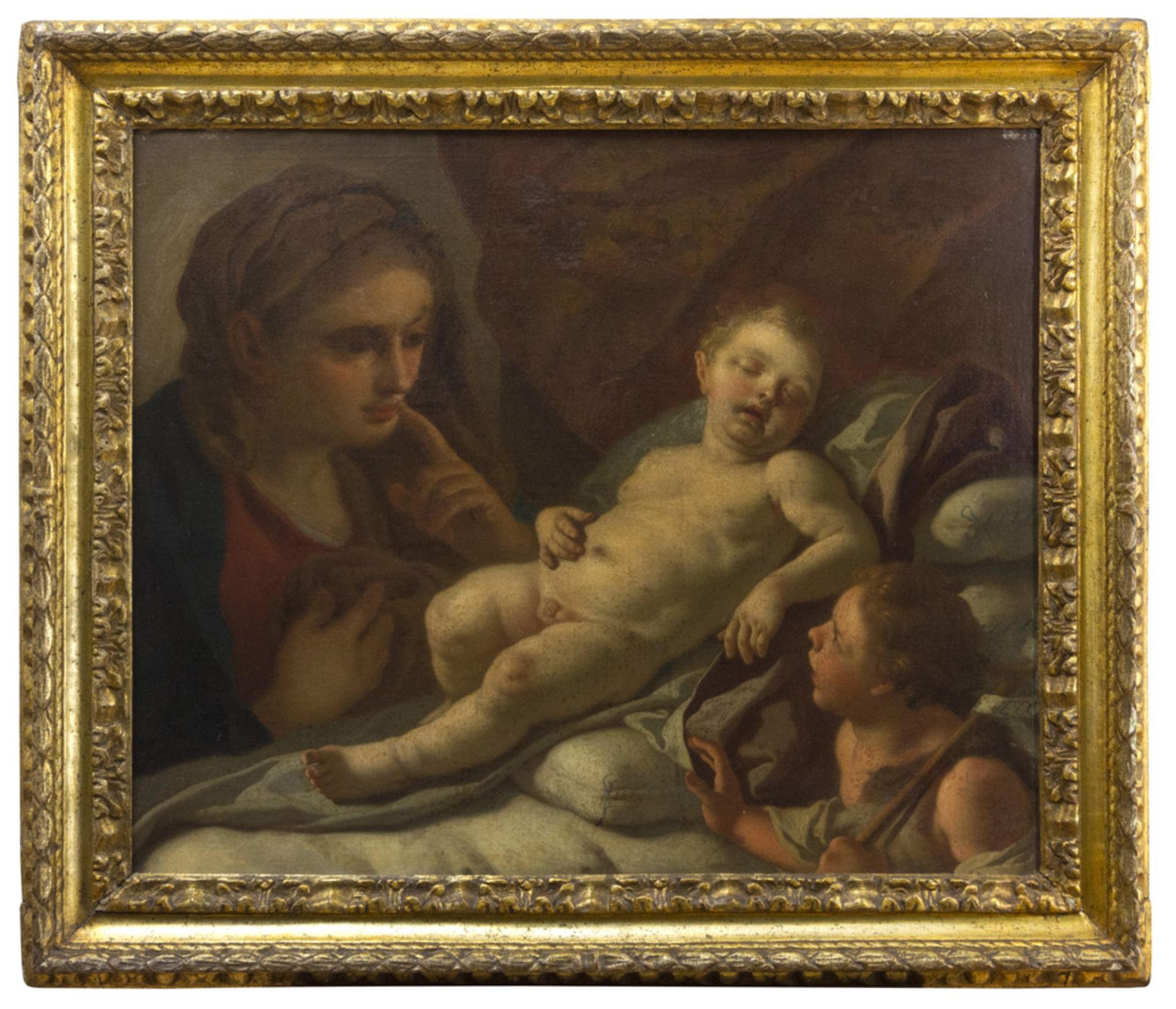 FRANCESCO DE MURA, att.to (Naples 1696 - 1782) THE ADORATION OF THE CHILD Oil on canvas, cm. 63 x 76