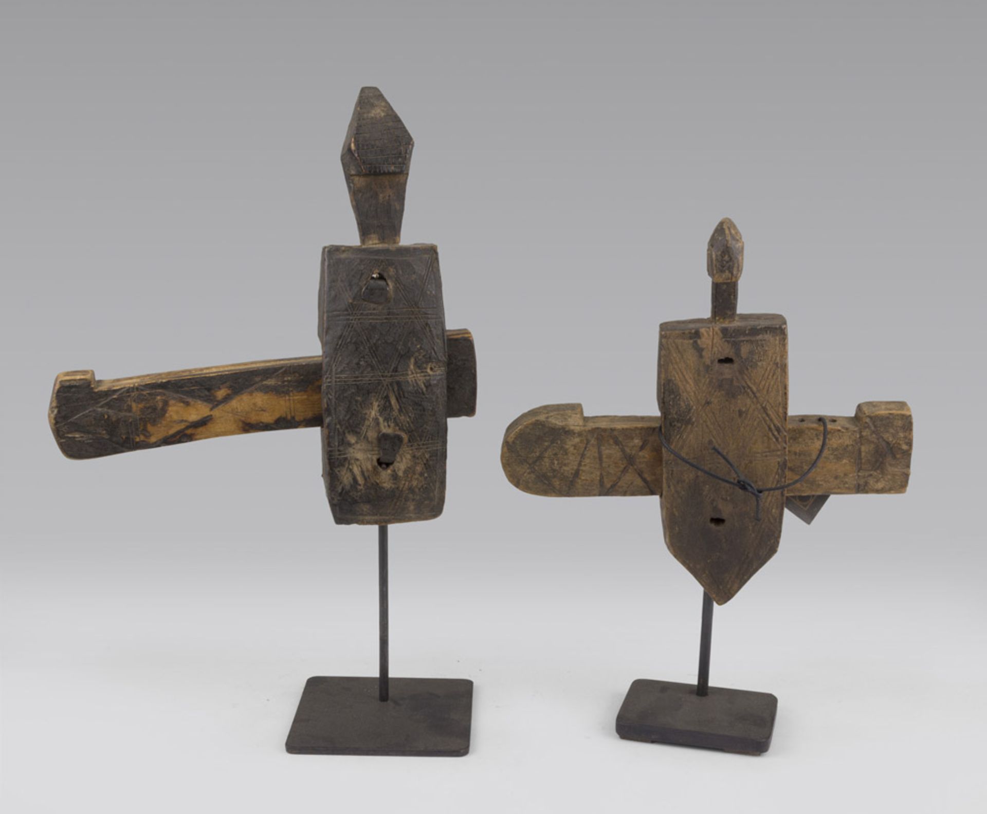 TWO WOODEN LATCHES, BAMBARA, MALI EARLY 20TH CENTURY