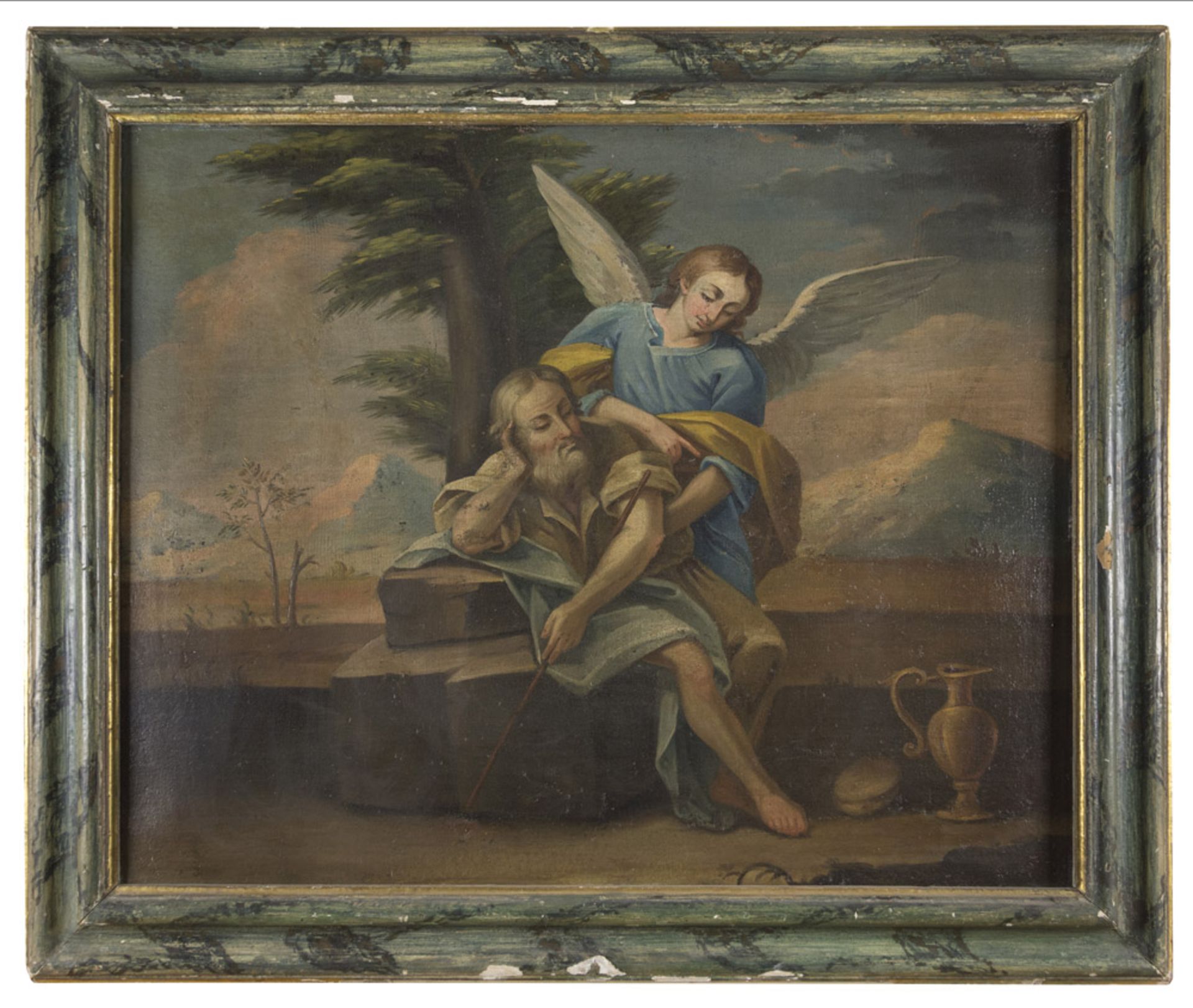 NORTHERN ITALY PAINTER, 18TH CENTURY ELIAS AND THE ANGEL Oil on canvas cm. 77 x 97 CONDITION Late