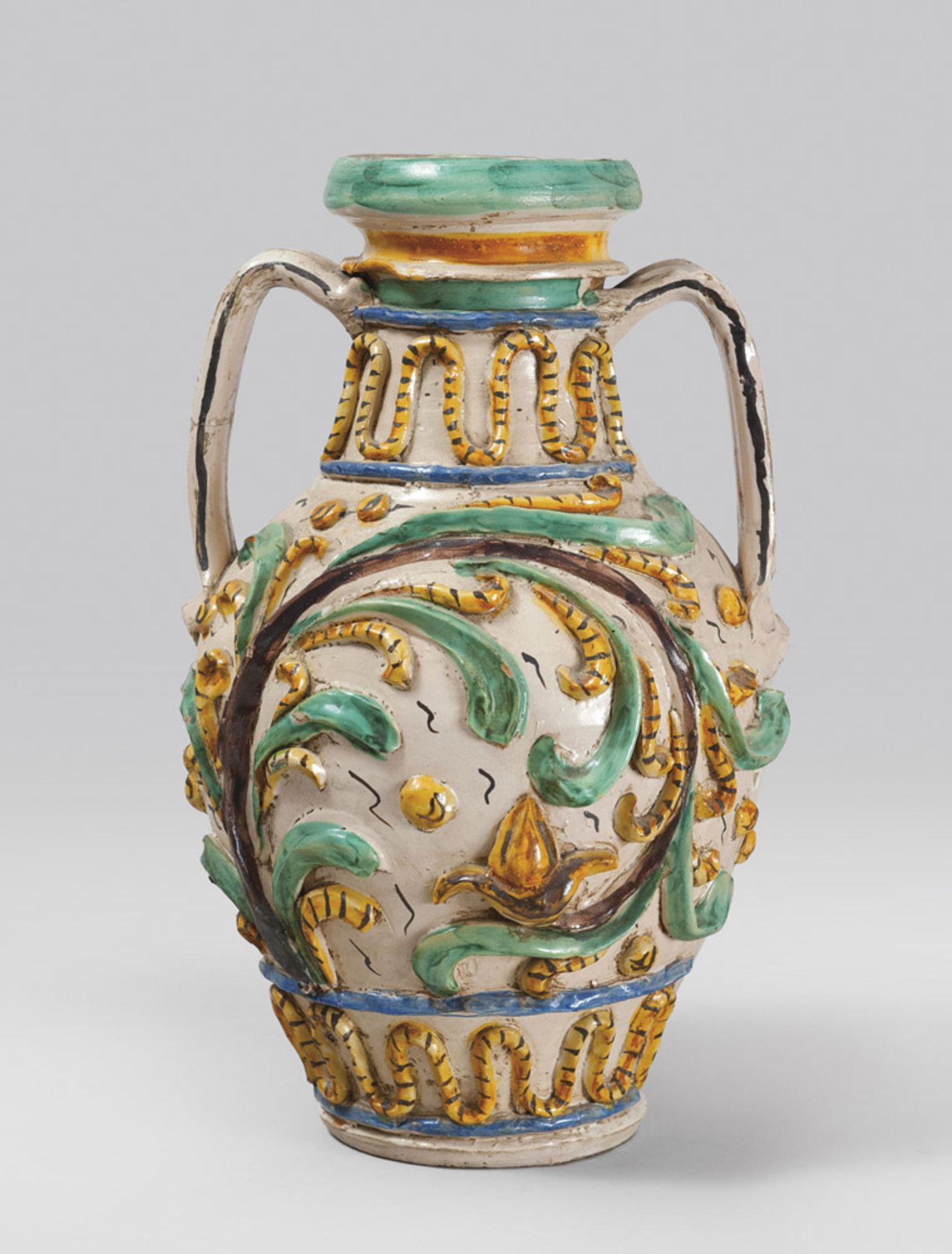 MAJOLICA AMPHORA, SOUTHERN ITALY 19TH CENTURY