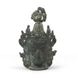 A BRONZE HEAD OF BUDDHA, TIBET 20TH CENTURY