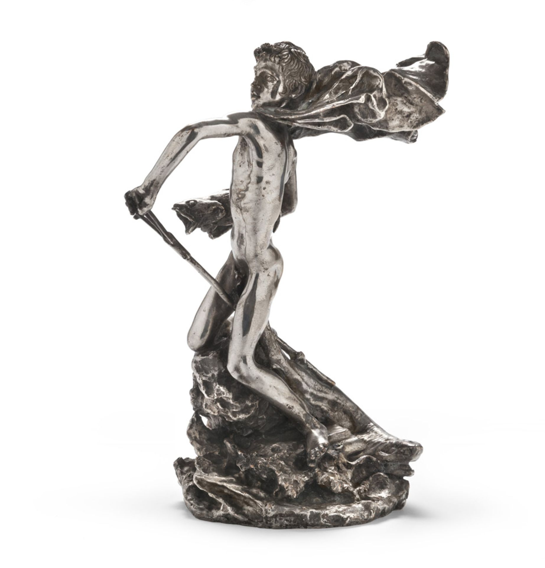 VINCENT GEMITO (Naples 1852 - 1929) NEPTUNE a silver-plated bronze group, cm. 35 x 20 x 21 Signed on - Image 2 of 2