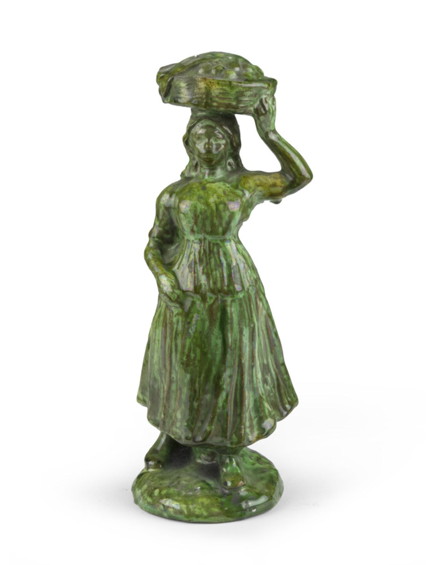 MAIOLICA SCULPTURE, PROBABLY SICILY, 19TH CENTURY entirely in green enamel, representing farmer with