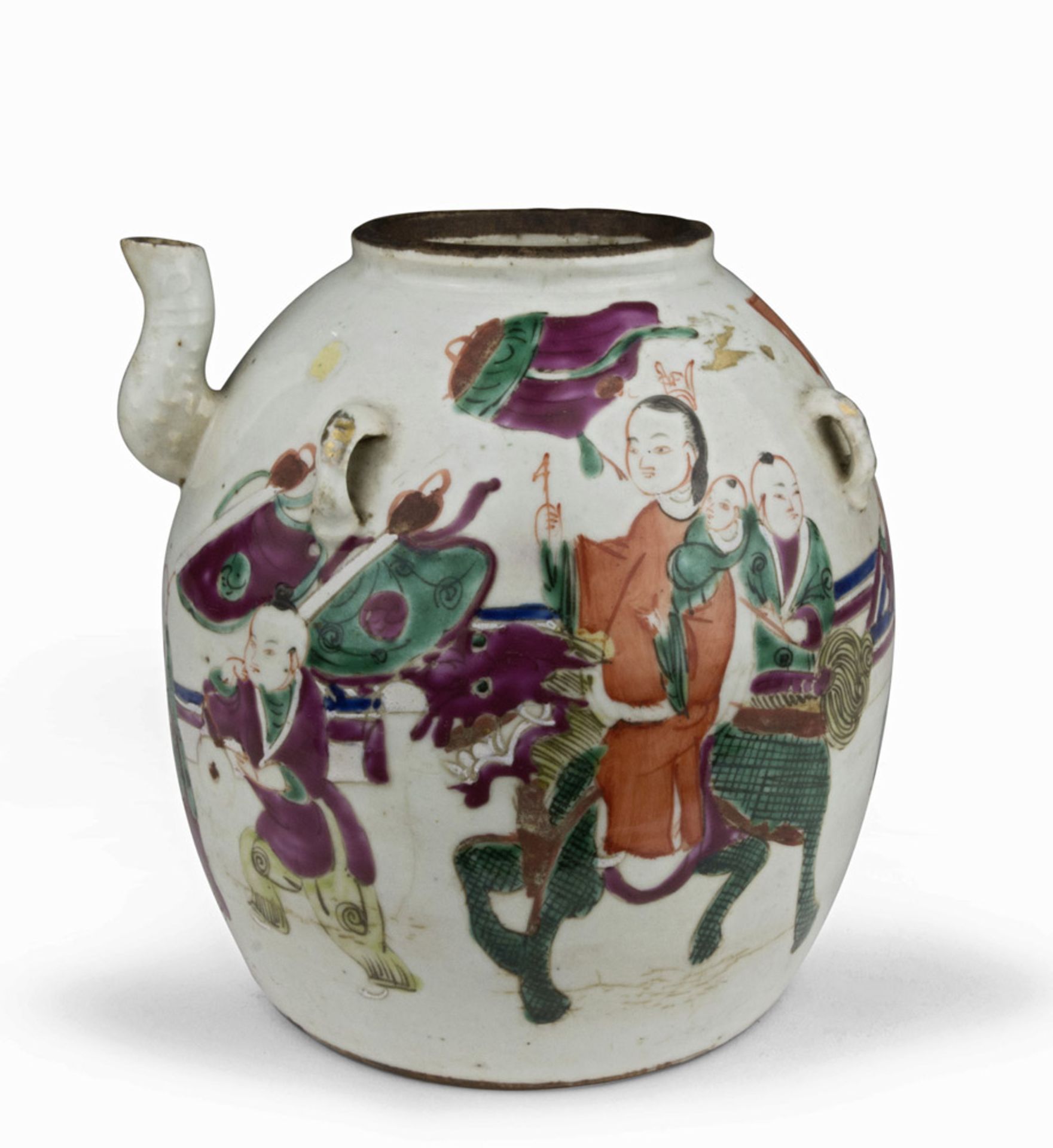 LARGE POLYCHROME PORCELAIN TEAPOT, CHINA, EARLY 20TH CENTURY