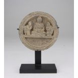 SCHIST PLATE, GANDHARA, 2ND -3RD CENTURY decorated by representation of Buddha with monks in