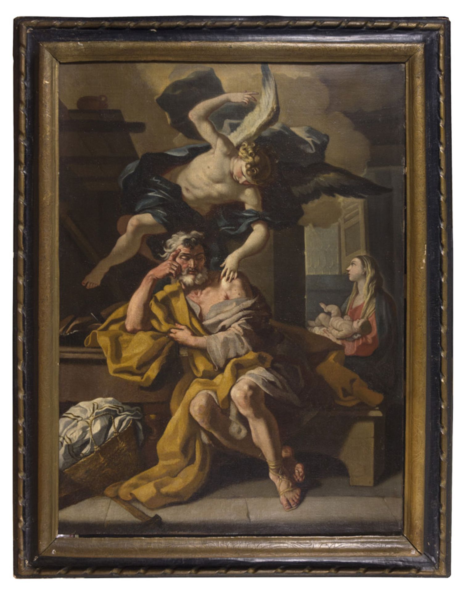 Francis DE Walls up, workshop of (Naples 1696 - 1782) THE DREAM OF ST. JOSEPH Oil on canvas, cm. 101