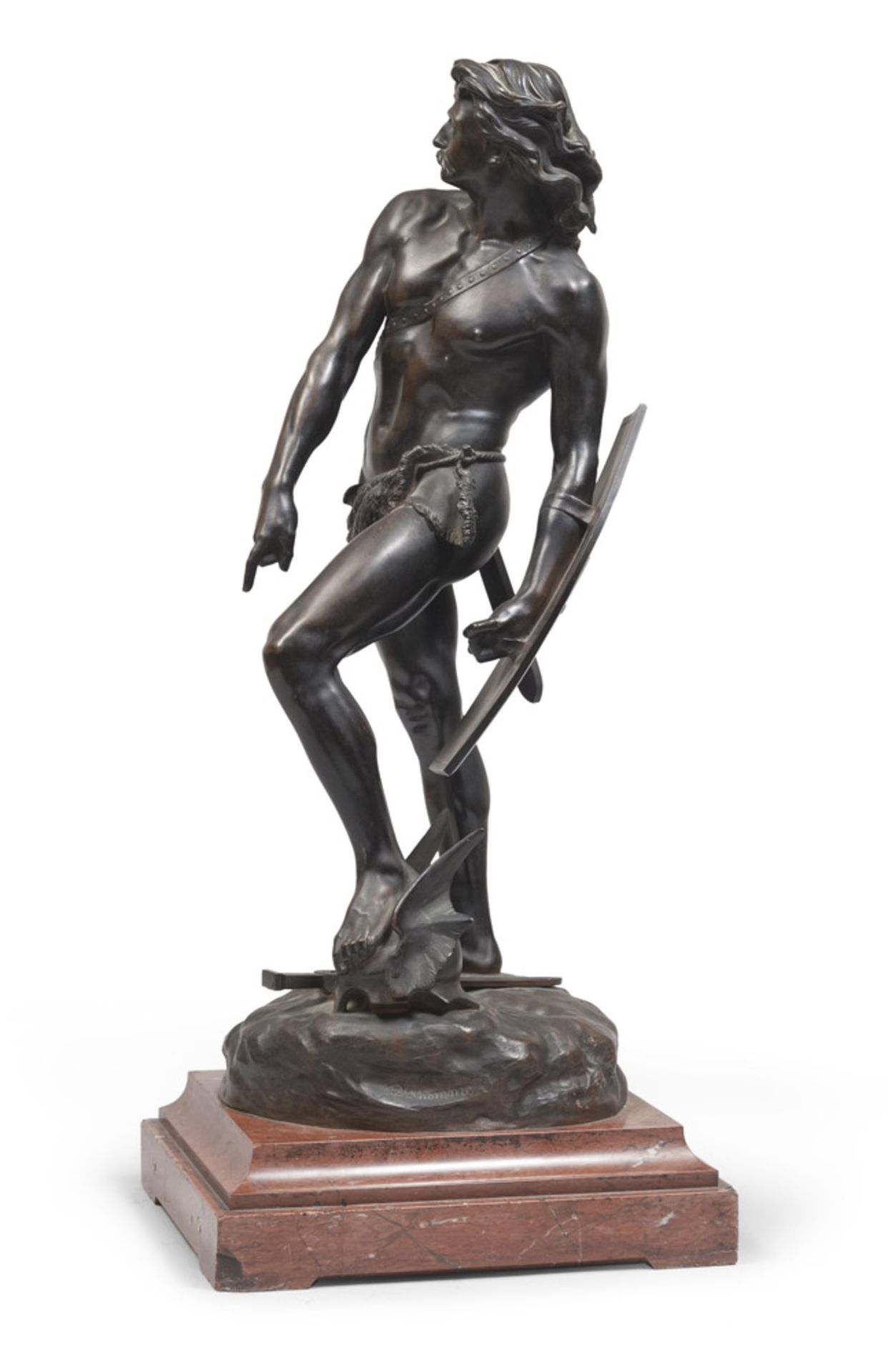 LEON ALEXANDRE DELHOMME (Tournon-sur-Rhône 1841 - Paris 1895). WARRIOR Bronze sculpture, cm. 57 x 19