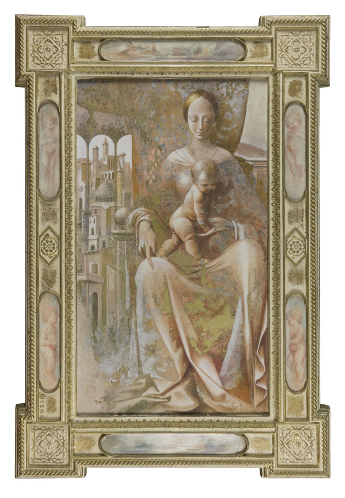 ELVIO MARCHIONNI (Spello 1944) MADONNA AND CHILD Silk screen, cm. 70 x 40 Signed bottom right Ex.