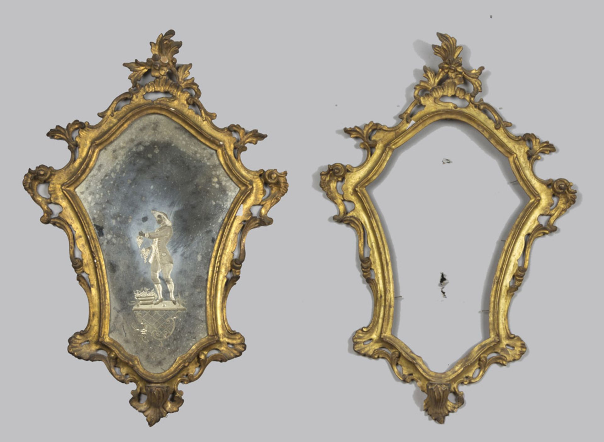 REMAINS OF THREE GILTWOOD MIRRORS, VENICE END 19TH CENTURY with frame carved to vegetable spiral and