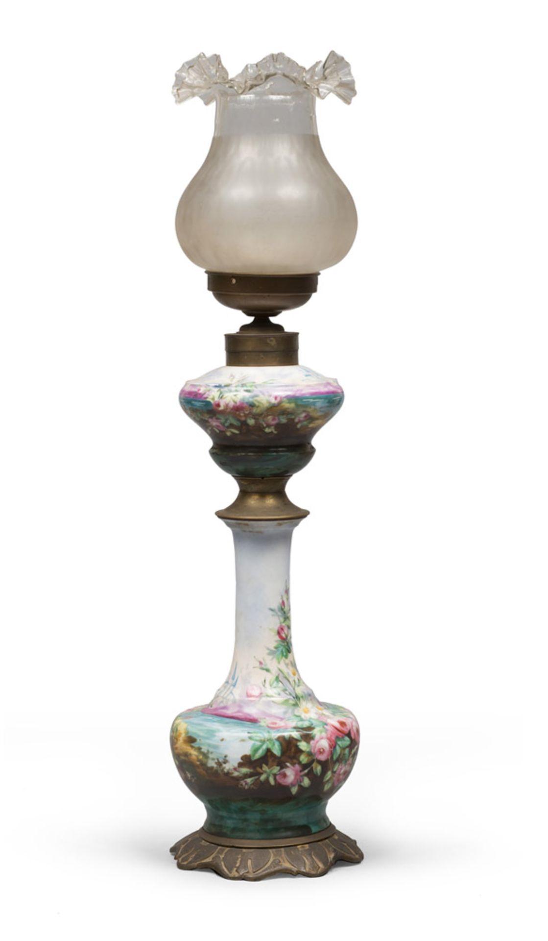PORCELAIN LIGHT, LATE 19TH CENTURY with gilded metal base. h. cm. 67. LUME IN PORCELLANA, FINE XIX