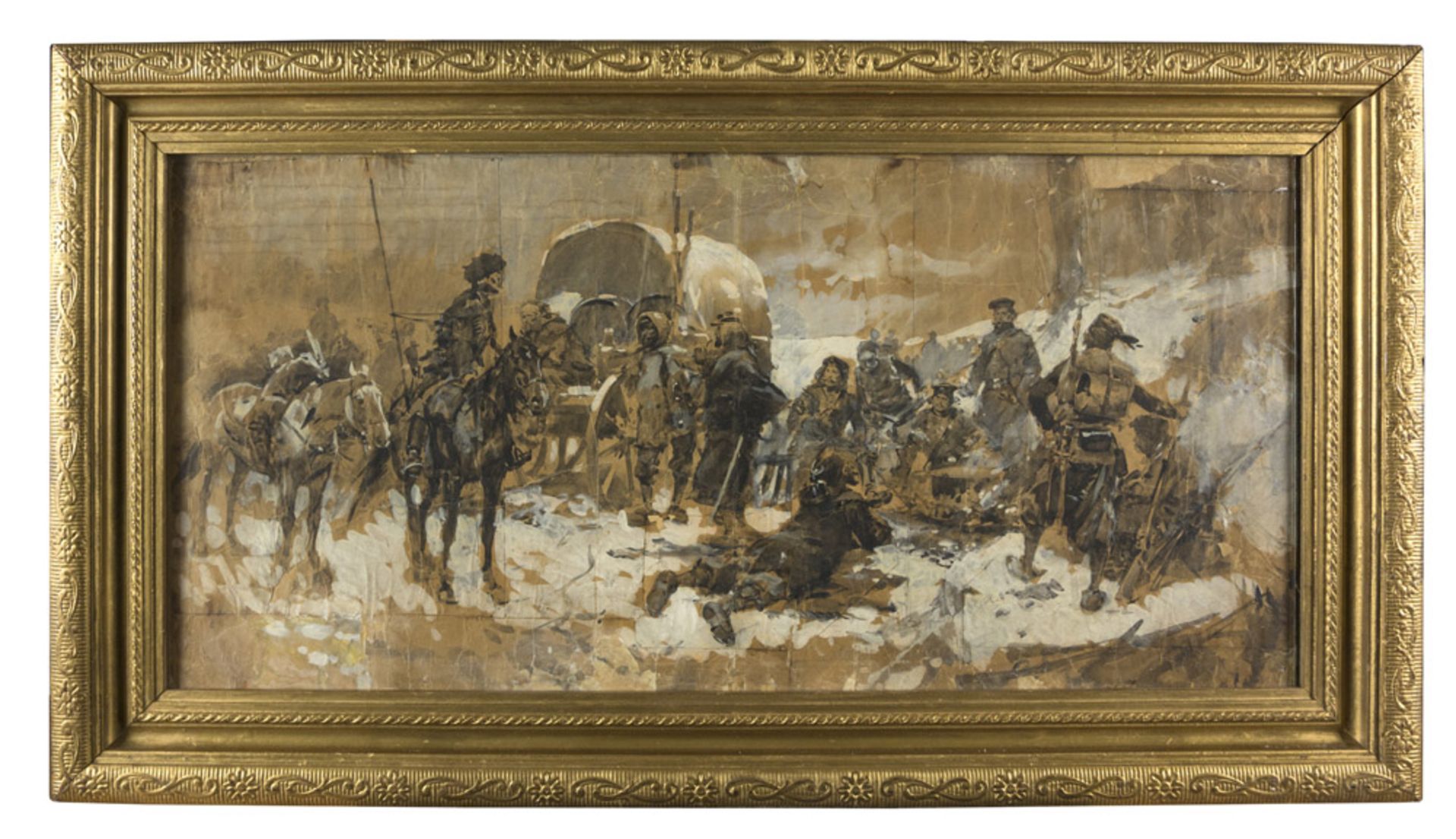 FRENCH PAINTER, 19TH CENTURY SOLDIERS' CAMP IN THE SNOW Water-color and white lead on paper