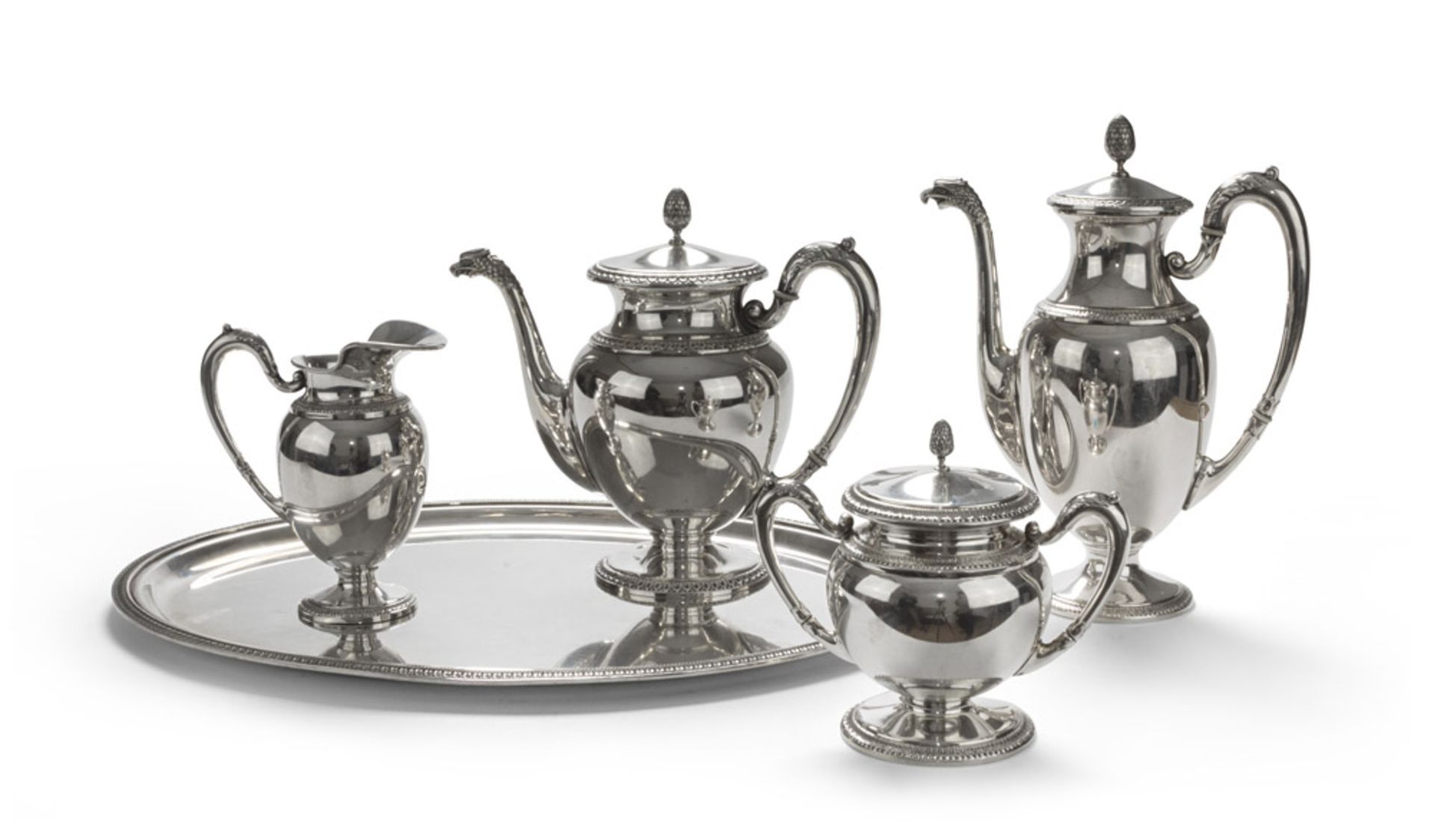 SILVER TEA AND COFF_ SERVICE, 20TH CENTURY Consisting of teapot, coffeepot, milk jug, sugar bowl and