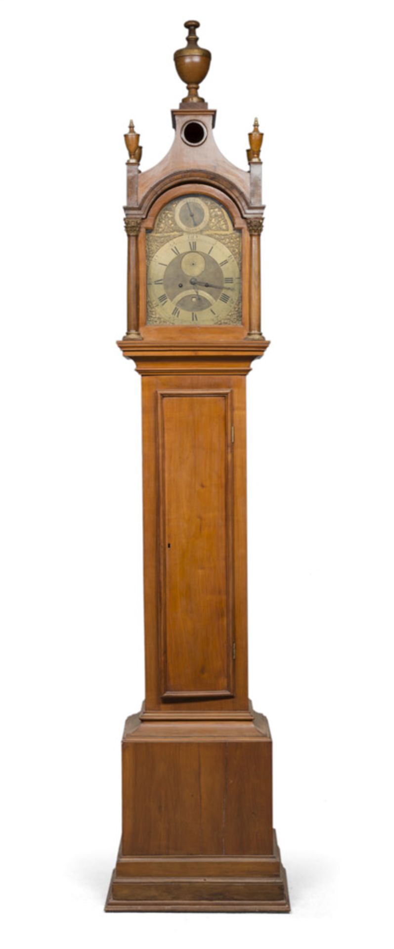 WALNUT TOWER CLOCK IN, ENGLAND EARLY 19TH CENTURY Body with one door on the front. Upper case with