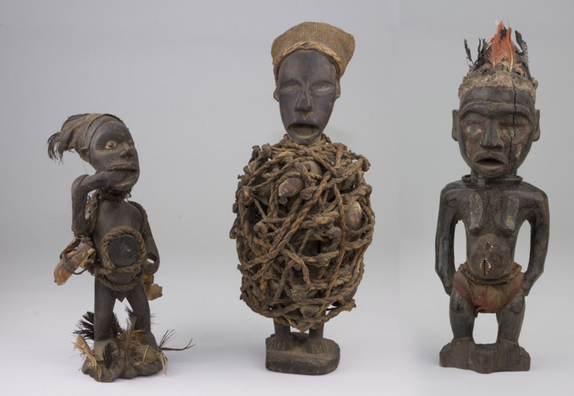 THREE WOODEN NKISI FIGURES, LOANGO, CONGO 20TH CENTURY