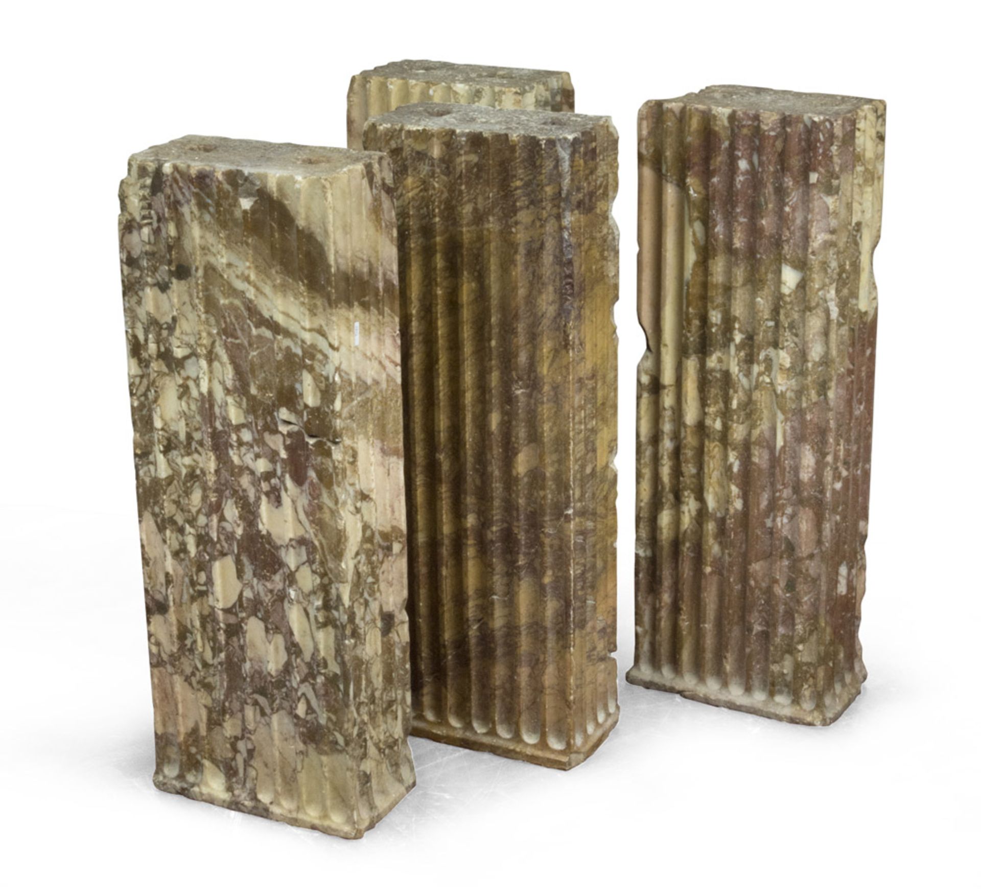 FOUR PILLARS IN ANCIENT YELLOW MARBLE, 18TH CENTURY of rectangular section. Measures cm. 81 x 28 X